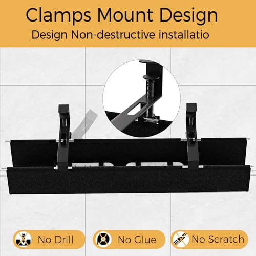 Under Desk Cable Management Tray - 27.2\'\' Desk Cord Organizer Clamp-on Computer Wire Organizer Cable Tray No Drill, with 16X Cable Ties Hide PC Cable Management for Office/Home,Fabric Desk Cord Holder