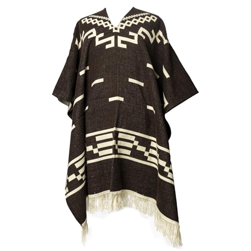 Handmade Alpaca Wool Poncho for Men, Western Andean Design, Thick, Soft and Warm, Artisan Made in Ecuador, Inspired by Clint Eastwood Brown