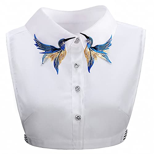 Shinywear Beads Embroidered False Shirt Collar Casual Detachable Lapel Retro British Dicky White