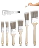 LOZTBUE 7 Stück Lasurpinsel Set Flachpinsel Pinselset mit Synthetikborsten und Holzgriff für Lacke und Lasuren Profi Malerpinsel für Holz Wände Möbel Innen- und Außenbereich DIY Heimwerken Streichen