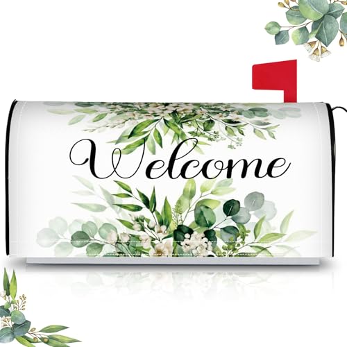 Image of Tiamon Mailbox Covers Magnetic Welcome Letter Box Wrap Standard Size 21x18 Inch Spring Leaves Mailbox Decor Summer Post Box Decoration for Outdoor Garden Yard(Green Eucalyptus)