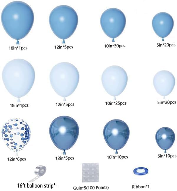 Miniatura 3 de Kit de guirnalda de arco de globos azul bebé, globos metálicos de confeti azul claro pastel pastel de diferentes tamaños para baby shower,