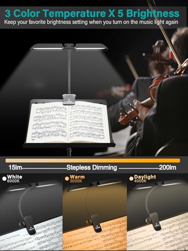 image for Vekkia 64 Led Rechargeable Music Stand Light - Folding Clip On Piano L