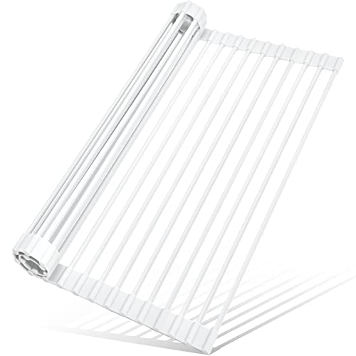 MERRYBOX Escurridor de platos enrollable de silicona envuelto sobre el fregadero, escurridor de platos plegable, escurridor de platos antideslizante para encimera de cocina, estante de secado