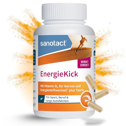 sanotact EnergieKick Dose (90 Kapseln) • Energie Kapseln als Energie Booster • Koffeintabletten mit Taurin & Vitamin B2 • Wachmacher bei Müdigkeit & für mehr Energie • 100% Vegan