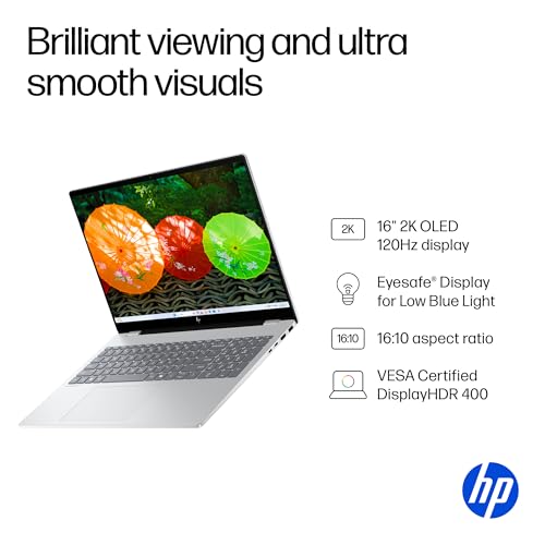 Image of HP OmniBook 7 16 inch OLED Touchscreen Laptop, 2K 120Hz, Intel Evo Core Ultra 7 255H, Intel Arc 140T GPU, Copilot, Backlit Keyboard, Thunderbolt4, Wi-Fi7, Windows 11 (32GB DDR5 RAM | 1TB SSD | Win11 Home)