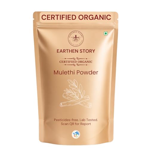 Image of Earthen Story Certified Organic Mulethi Powder (200g) | Lab Tested for 192 Pesticides | Pure Liquorice Root (Yashtimadhu) for Throat, Digestion & Skin Brightening | Vegan, Non-GMO