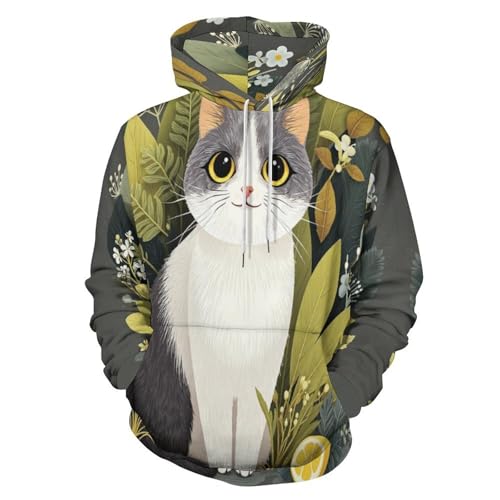 Sweat a capuche pour homme chat col rond pull doux contre le froid