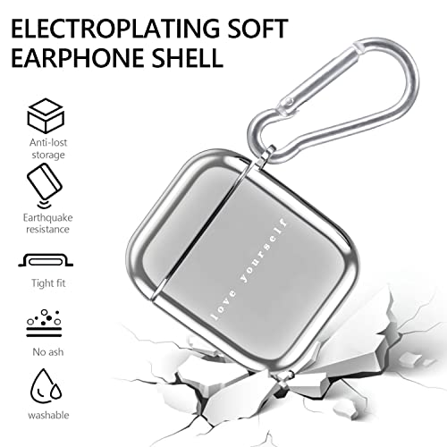 White Letter Airpods Case,Silver Apple Airpods 2Nd 1St Generation Couple Case Soft Tpu Plating With Keychain/Anti-Lost Bracelet (White &Love Yourself ) #TOP2