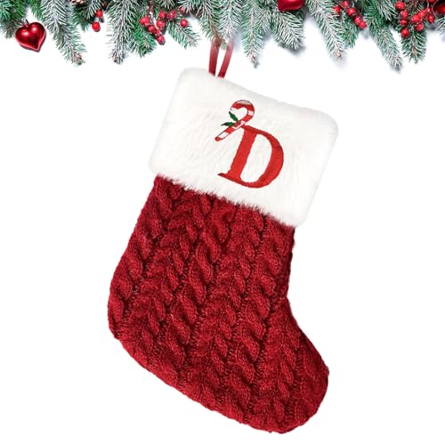 Calcetines Navidad Chimenea Personalizado con la Letra Botas de Navidad con la Letra para Colgar Monograma Calcetines Navideños Papá Noel Christmas Stocking Idea Regalo para Decoración Navideña (D)