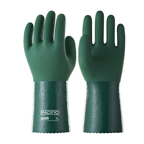 Pacific Ppe Nitrile Chemical Resistant Gloves, Reusable Heavy Duty, Acid, Alkali And Oil Protection, Non-Slip, Large #TOP14