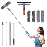 Venuso Fensterwasch-Set mit Verlängerungsstange, 180 cm Fensterreinigungs-Rakel-Set, 3-in-1-Fensterreinigungsset mit 2 Mikrofaser-Pads und 4 Chenille-Pads für Innen- und Außenbereich, Fenster