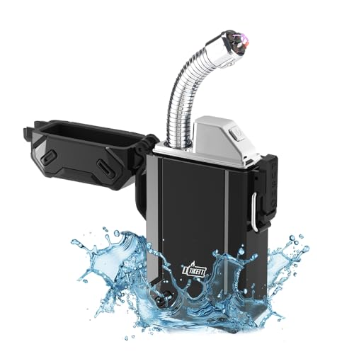 Dual Arc USB Rechargeable Electric Camp Lighter with Retractable Flexible Long Neck Waterproof Windproof Lighter for Outdoor, Grill and Candle (Black)