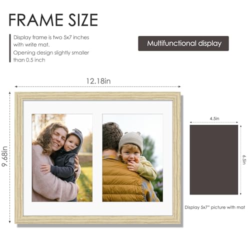 Image of DUENPY 8.5x11 Double 5x7 Picture Frame Double Picture Frame Displays Two 5x7 inch Photos Available Horizontal Wall Mounting Display and Vertical Wood Color