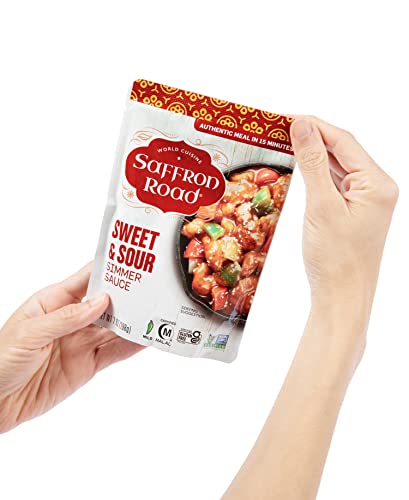 Saffron Road Sweet & Sour Simmer Sauce – Chinese Stir Fry & Marinade, No Artificial Flavors, Colors, or Preservatives, Gluten-Free, Non-GMO, Halal, Kosher, Vegan (7 oz, Pack of 4)