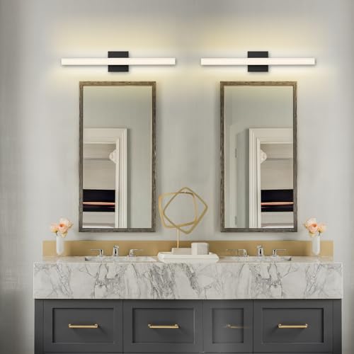 Image of Sconces Wall Lighting for Vanity, Modern Dimmable Matte Black LED Wall Mount Vanity Lighting Fixture, 24 Inches 25W 3000K Bathroom Wall Lights with Acrylic Shade Indoor for Bedroom, Living Room