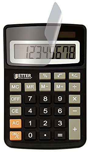 Desktop Calculators, Handheld Angled 8-Digit Lcd Display, 2 Pack, By Better Office Products, Standard Function, Black, Dual Power With Included Button Battery, 2 Pack #TOP11
