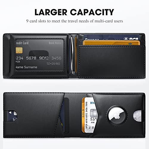 Slim Leather Wallet for Men Airtag Hidden,Large Bifold Mens Wallet RFID Blocking with ID Windows,Credit Card Holder for Men Wallet3