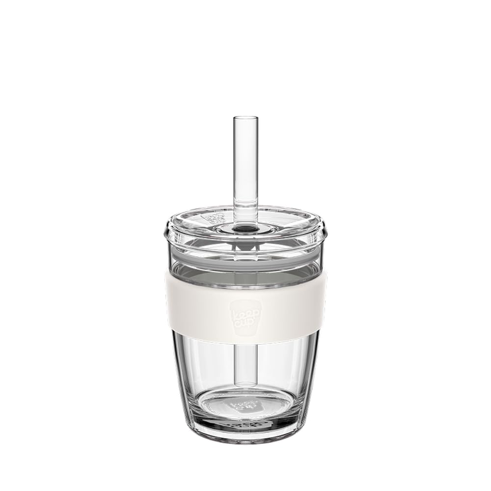 Keepcup Chalk Cold Cup - Longplay Double Wall Glass Ice Coffee Tumbler With Lid And Straw - 12Oz (340Ml)
