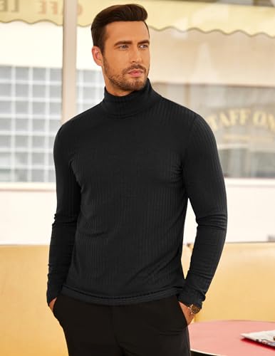 COOFANDY Men's Turtleneck Sweater Slim Fit Lightweight Basic Ribbed Sweaters2