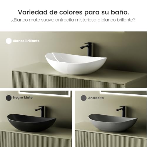 EMKE Ovales Aufsatzwaschbecken 41,5 x 33,5 x 13 cm, Keramikwaschbecken für Bad und Gäste-WC, weißes Waschbecken