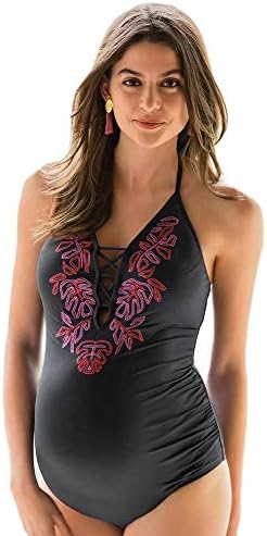 Women's Maternity One Piece Halter Ruched Swimsuit Bathing Suit Blue