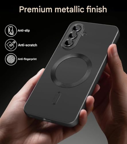 Image of DIZORO Samsung A27 Case, Compatible with Mag Safe Back Cover, Matte Luxury Metallic Luster Flexible TPU Wireless Charging Shockproof Case with Camera Protector (Metallic Silver)