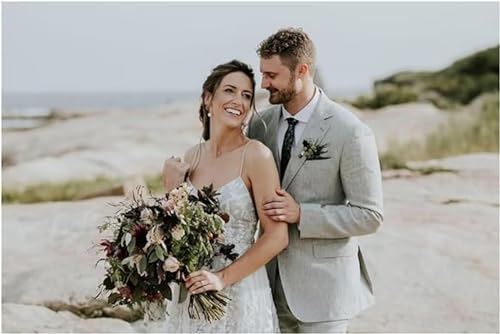 Mens Linen Suit 2 Piece Slim Fit Summer Beach Wedding Groom Formal Suit Groomsmen Linen Blazer Pants Suit Set4