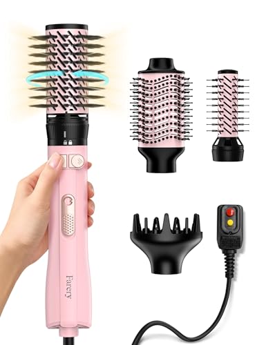 Farery Rotating Hot Air Brush Set 1000W — 4 in 1 Blow Dryer Brush Styler with Diffuser, Hold-to-Rotate Round Brush for Volume, Smooth & Curl, Best for Fine to Medium-Thick Hair, Blue