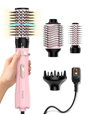 Farery Rotating Hot Air Brush Set 1000W — 4 in 1 Blow Dryer Brush Styler with Diffuser, Hold-to-Rotate Round Brush for Volume, Smooth & Curl, Best for Fine to Medium-Thick Hair, Pink