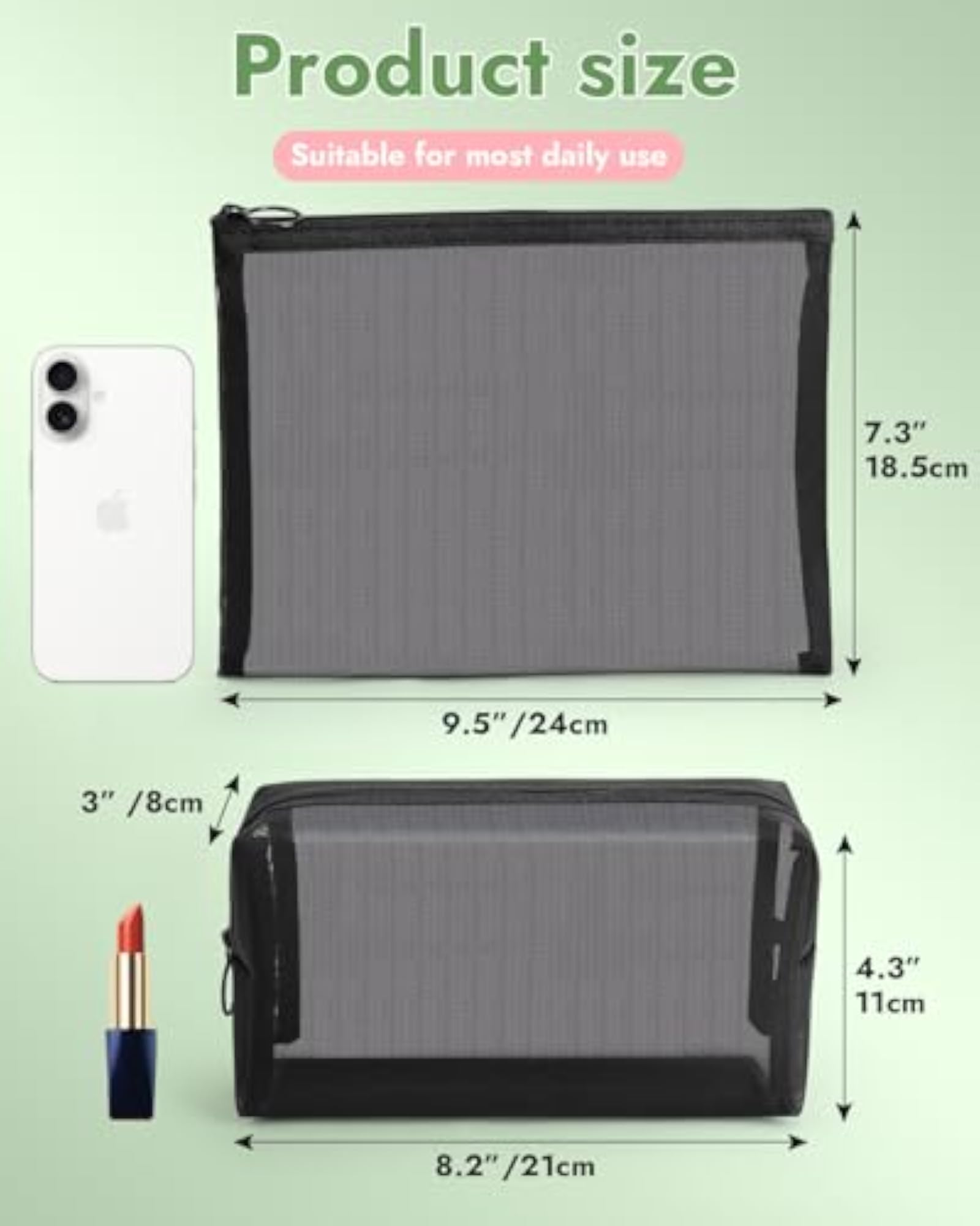 4 Pack Black Mesh Cosmetic Bags, Travel Essentials