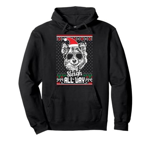 Trineo todo el día divertido finlandés Spitz Navidad Sudadera con Capucha