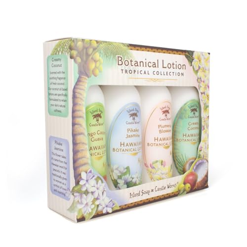 Island Soap & Candle Works Island Soap and Candle Works Sampler Gift Set Scented Body Lotion for Men and Women - Paraben Free Body Moisturizer - Hydrating Hawaiian Skincare - Decorative Lotion Gift Box - 4 x 2 Ounce