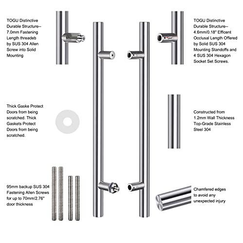 Togu Tg-6012 36 Inches Solid Standoffs Heavy-Duty Commercial Grade-304 Stainless Steel Push Pull Door Handle/Barn Door Pull Handle/Glass Pulls, Full Brushed Stainless Steel Finish #TOP2