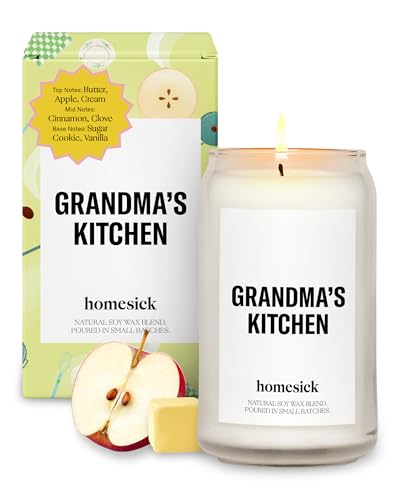 Homesick Scented Candles for Home (Grandma's Kitchen) - 13.75 oz Long-Lasting Natural Soy Wax Blend Jar Candle Gifts for Women & Men, 60-80 Hours Burn Time - Notes of Butter, Apple & Cream