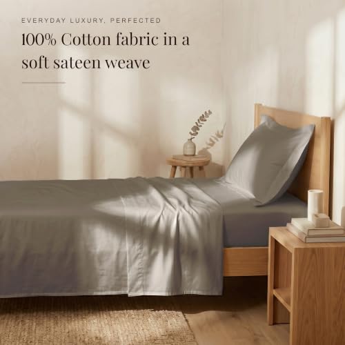 Image of Huesland Luxury 300 TC Pure Cotton Sateen Weave Single Bedsheet Set - Soft, Durable & Stylish | Vintage Khaki | 88 x 55 inches