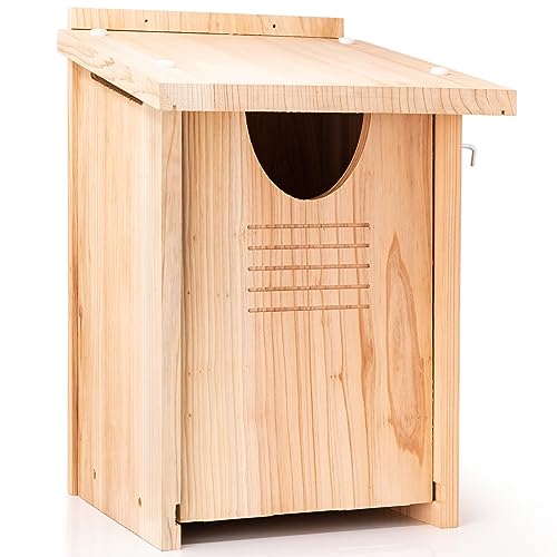 WHITEHORSE Large Cedar Owl House - Premium and Weatherproof Design - 16 x 12 x 11 - A Nesting Box for Screech Owls Boreal Northern Pygmy Saw-whets Elf Flammulated Kestrel and Others