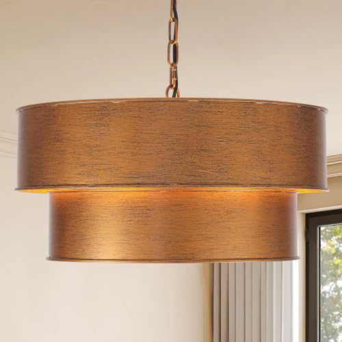 Ynzefly 20" Large Durm Chandelier, Copper Chandeliers for Dining Room