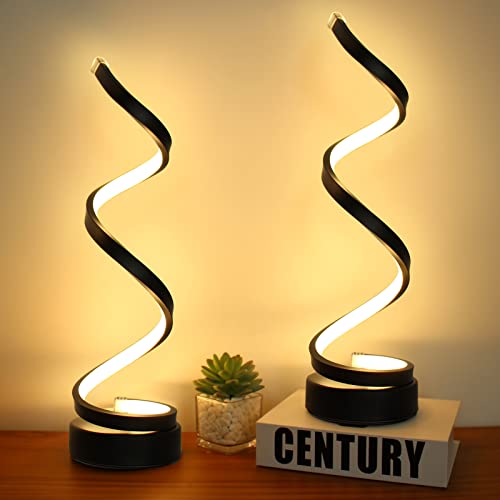 Leniver Led Table Lamp Set Of 2, Modern Minimalist Dimmable Spiral Table Lamp, 12W 3 Color Bedside Lamp Desk Light For Bedroom, Living Room, Office, Nightstand, Bookshelf (Black) #TOP5