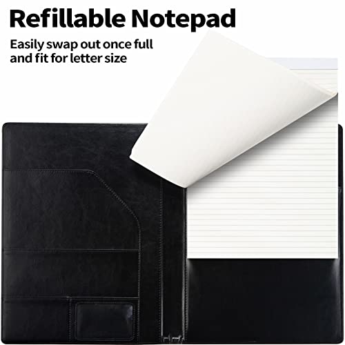 Sooez Padfolio Clipboard, Portfolio Organizer With Notepad, Premium Pu Leather Clipboard Folder For Legal Pad, Versatile Clipfolio With Storage, Letter Size Document Holder For School Office, Black #TOP3