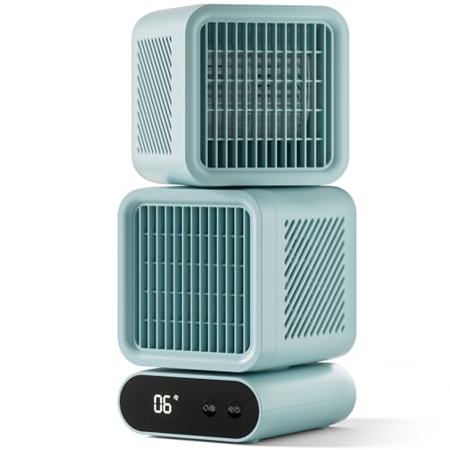 【2026年アップグレード版】Tillmulya 卓上扇風機 静音 充電式 扇風機 自動首振り dcモーター 6段階風量 二層ファン LED表示画面 提手付き Type-C充電 卓上 usb コンセント サーキュレーター デスク・リビング・キッチン・アウトドア (ミントグリーン)
