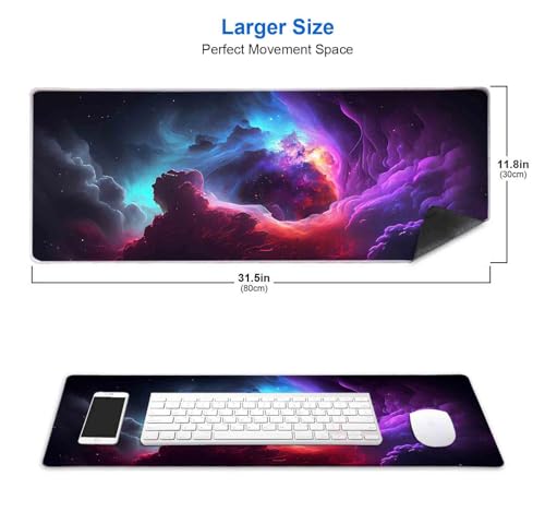 Image of IMAYONDIA Purple Blue Galaxy Nebula Desk Pad Mat, Universe Space Large Mouse Pad for Desk, Long Mousepad for Desktop, Game, Office, Computer Accessories, 31.5x11.8 Inch- Abstract Glowing Galaxy