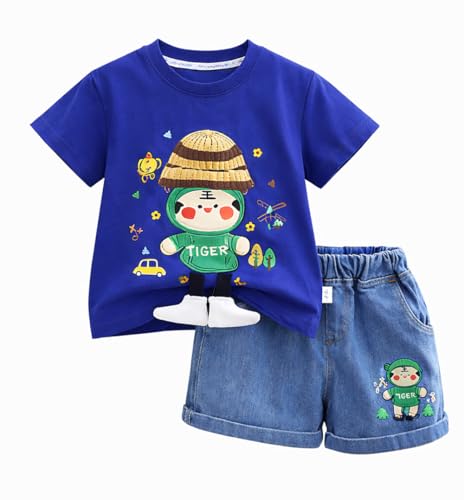 Image of Bold N Elegant Kids Half Sleeve 3D Cartoon Tiger Cotton T-Shirt with Denim Shorts Summer CLothing Set for Infant Toddler Preschool Boys n Girls | Cook Outfit For Kids