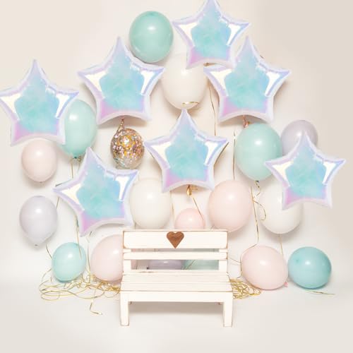 10PCS Iridescent Laser Star Foil Balloons, Transparent Laser Foil Stars Shape Balloons, 18 Inch Colorful Stars Balloon Aluminum for Birthday, Baby Shower, Wedding Party Decoration by Biapian - Used condition - Image 4