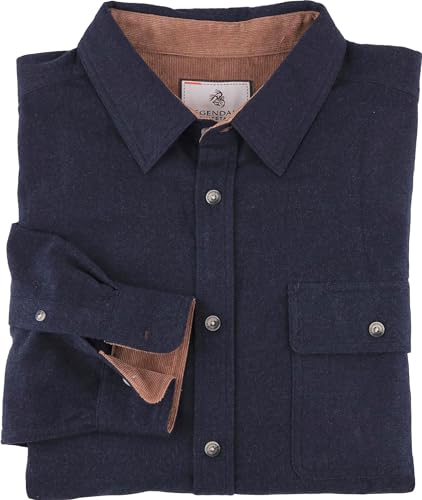 Legendary Whitetails Mens Long Sleeve Button Down 100% Cotton Flannel Shirt, Navy Heather, MED