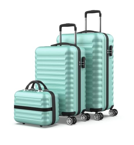 NUMADA - Set di valigie 3pzs (53/63cm) e borsa da toilette Verde Menta, ABS Resistente, Leggero con 4 ruote doppie e lucchetto combinazione laterale