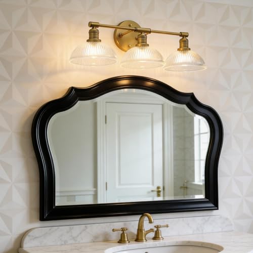 Pathson Vintage 3-Lights Wall Sconces Striped Glass Shade, Hardwired Triple-Heads Bathroom Sconces for Mirror, Indoor Wall Vanity Lights Decor for Living Room by Pathson - Image 2