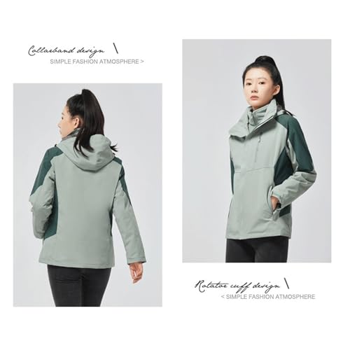 LIXQQS 3-in-1 Outdoorjacke Wasserdichte Jacke Damen: Softshelljacke mit Abnehmbarem Innenfutter und Kapuze Herbst Wintermantel (DE/NL/SE/PL, Alphanumerisch, M, Regular, Regular, Grün)