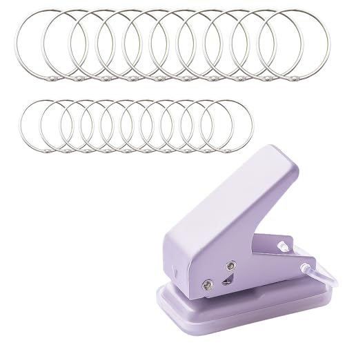 YOUNEEDFUL 20 Metal Binder Rings with 1 Paper Hole Puncher, Keychain Ring, Index Card Ring, Photo and Book Ring Clamp Ring, School, Home Or Office (Silver)
