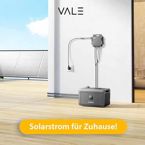 VALE Balkonkraftwerk Full Black - Growatt Wechselrichter - Growatt Speicher - Solarpanel mit Speicher - 5m AC-Kabel